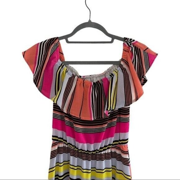 Charles Henry M Off The Shoulder Striped High Low Ruffle Dress Cocktail Party - Picture 9 of 9